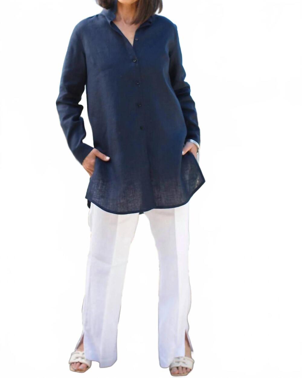 NEW CROWN LINEN christina button up tunic in navy